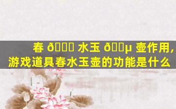 春 🐝 水玉 🌵 壶作用,游戏道具春水玉壶的功能是什么